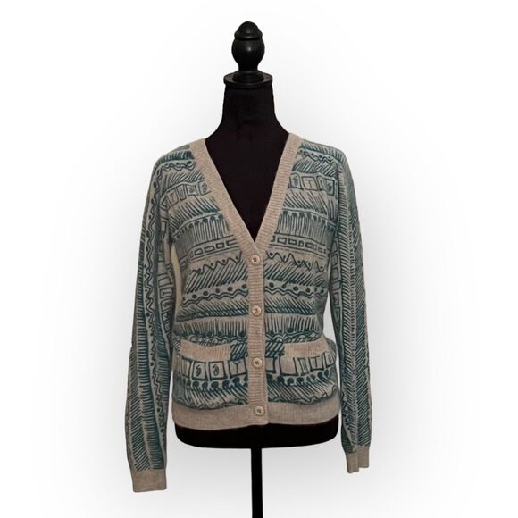 Stussy Sweaters - Stussy Vintage Women's Teal & Tan Angora & Wool Blend Cardigan Sweater Size M
